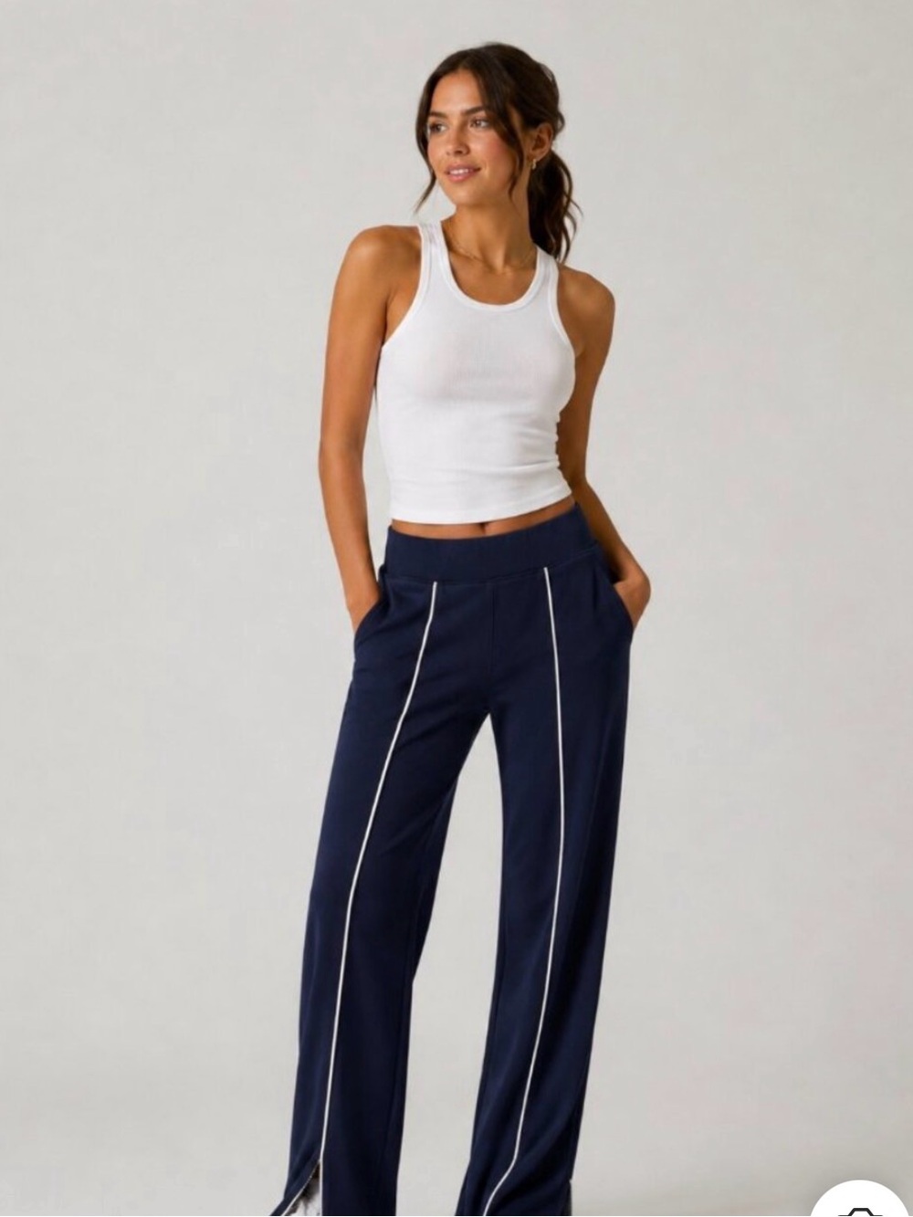 SPANX Navy AirEssentials Pique Straight Leg Pant
